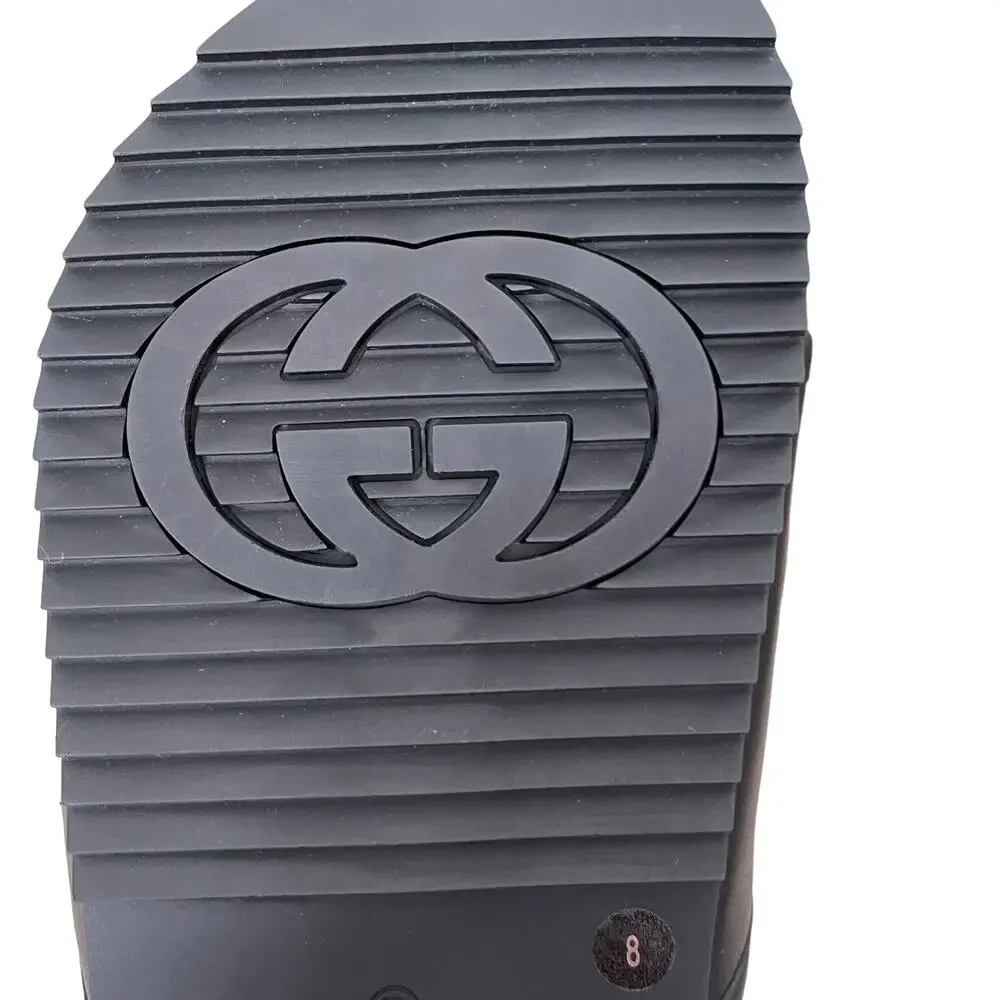 Authentic GUCCI Jumbo Logo Leather Slide Sandals Black Men's Size 8 | US 8.5 NWT